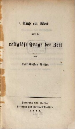 Auch ein Wort über die religiöse Frage der Zeit