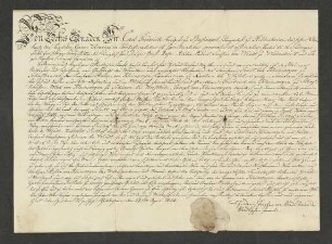 1824 Apr. 28. Lehnsbrief von Wendts für Kleinsorgen über 15 Stücke Land.