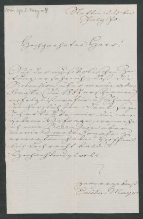 Brief an Musikverlag Ed. Bote und G. Bock : 04.07.1870