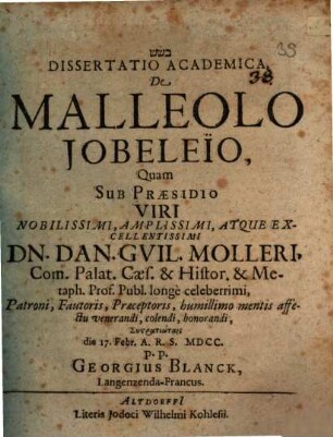 Dissertatio Academica De Malleolo Jobeleio