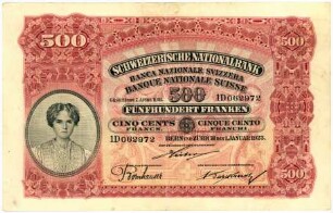 Geldschein, 500 Franken, 1.1.1923