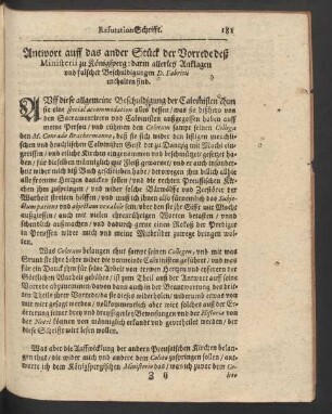 Antwort auff das ander Stück der Vorrede deß Ministerii zu Königsperg: darin allerley Anklagen ...