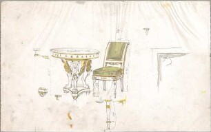 Seeberger, Gustav; München; Residenz, Königsbau, Zeichnungen - Möbel im Schlafzimmer des König Ludwig (Perspektiven, Details)
