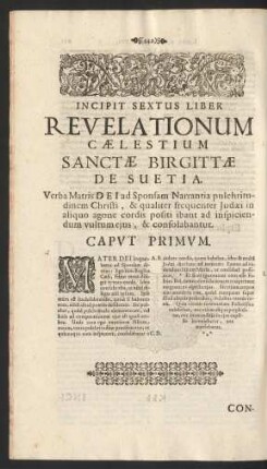 Incipit Sextus Liber Revelationum Caelestium Sanctae Birgittae De Suetia. Caput Primum. - Caput CXXII.