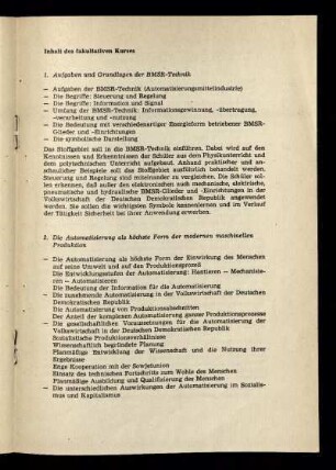 Inhalt des fakultativen Kurses