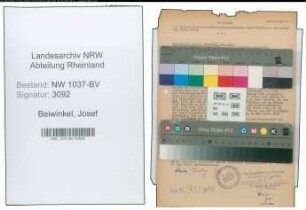 Entnazifizierung Josef Beiwinkel , geb. 06.08.1906 (Baecker)
