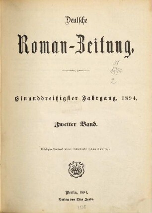 Deutsche Roman-Zeitung. 1894,2 = Jg. 31