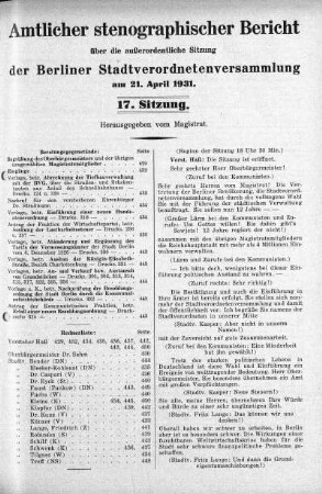 Sitzung 17, 21. April 1931