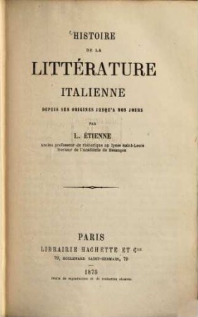 Histoire de la littérature Italienne : depuis ses origines jusqu'a nos jours