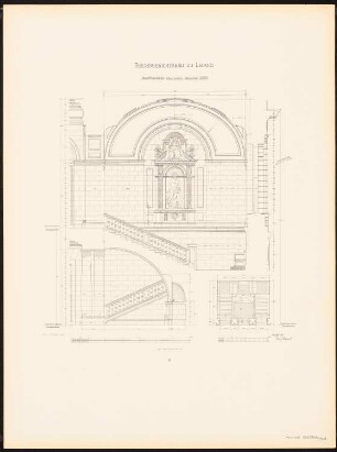 Reichsgericht, Leipzig: Tafel 37: Haupttreppenhaus (Grundriss und kurze Wand) (aus: Der Reichsgerichtsbau zu Leipzig, Berlin 1898)