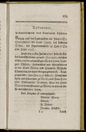 Dokumente zu des Kapitain Thürots Leben.