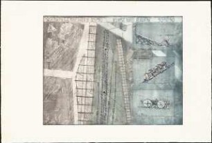 Integrierte künstlerische Gestaltung des bewohnten Volksparks auf dem ehem. Potsdamer Güterbahnhof, Berlin-Kreuzberg Schinkelwettbewerb 1990: Lageplan und 3 Ansichten