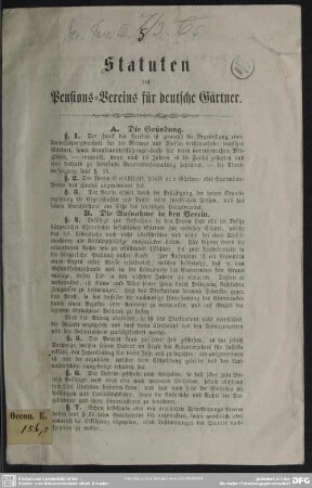 Statuten des Persionsvereins für deutsche Gärtner