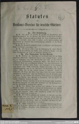 Statuten des Persionsvereins für deutsche Gärtner