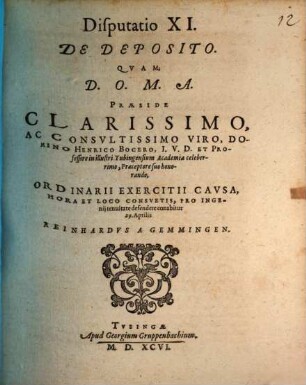 Classis I. disp. XI. de deposito