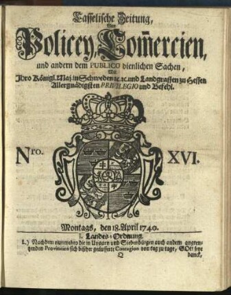Nro. XVI, Montags, den 18. April 1740