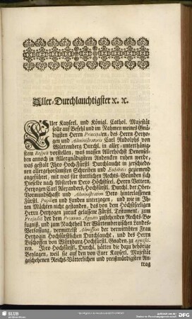 Aller Durchlauchtigster [et]c. [et]c.