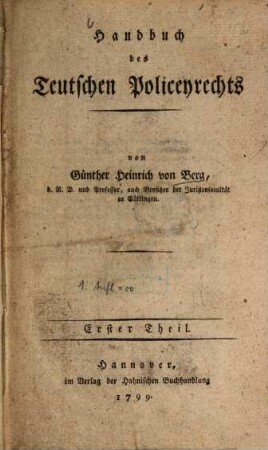 Handbuch des Teutschen Policeyrechts, Erster Theil