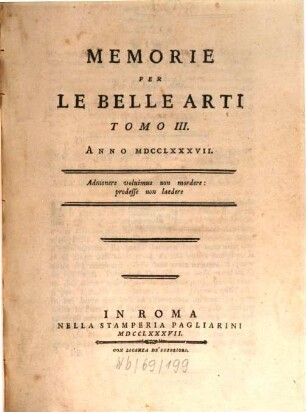 Memorie per le belle arti. 3. 1787