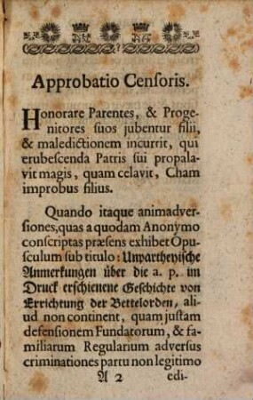 Unpartheyische Anmerkungen eines katholischen Christen über die hinterlistig an Tag gegebene Geschichte von Errichtung der Bettelorden