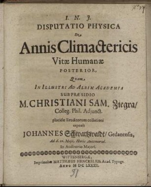 2: Disputatio Physica De Annis Climactericis Vitae Humanae .... 2