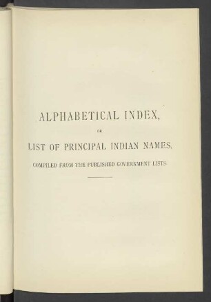 Alphabetical Index Or List Of Principal Indian Names