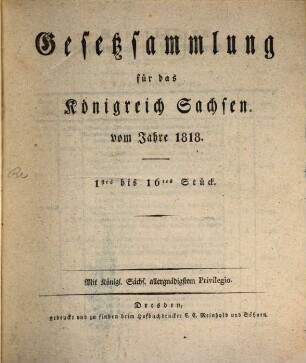 Gesetzsammlung für das Königreich Sachsen. 1818