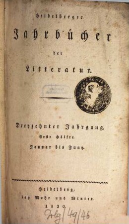 Heidelberger Jahrbücher der Literatur. 13,1, 13,1 = H. 1/6. 1820
