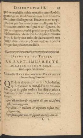 Disputatio Tertia.