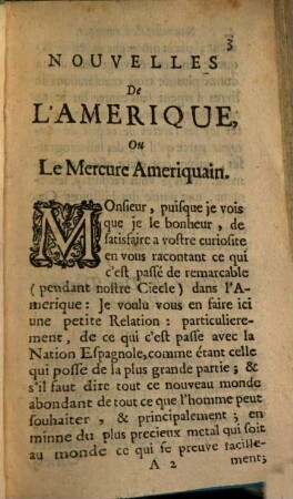 Nouvelles de l'Amérique, ou le mercure amériquain : Ou sont contenües trois Histoires veritables arrivées de nostre temps