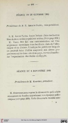 Séance du 6 Novembre 1885