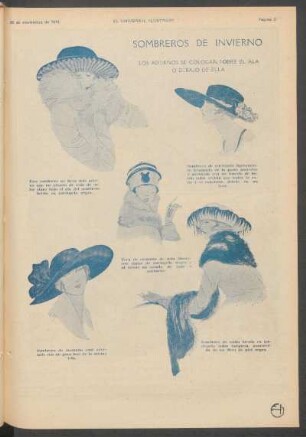 Sombreros de invierno - [Dibujos] : Los adornos se colocan sobre el ala o debajo de ella