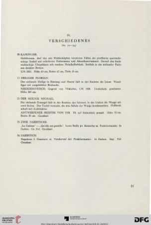 IV. Verschiedenes (Nr. 70-74)