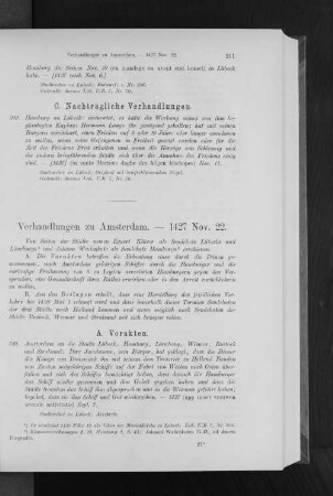 Verhandlungen zu Amsterdam. - 1427 Nov. 22.