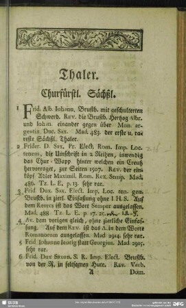 Thaler. Churfürstl. Sächßl.