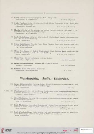 Wandteppiche - Stoffe - Sickereien (Nr. 284-299)