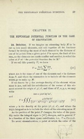 Chapter II. The Newtonian potential function in the case of gravitation.
