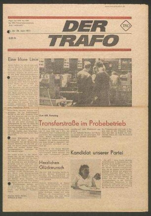 TRO-Betriebszeitung 'Der Trafo'; Nr. 26/1971 (28. Juni 1971)