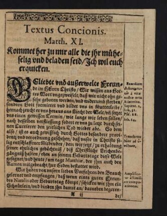 Textus Concionis. Matth. XI.