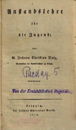 Anstandslehre für die Jugend