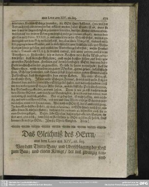 Das Gleichniß des Herrn, aus dem Luca am XIV,28.seq. ...