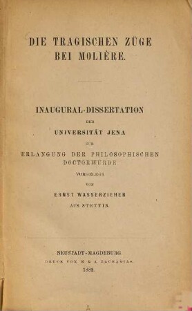Die tragischen Züge bei Molière