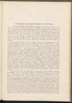 I. Französische und englische Quellen für Maltechnik.