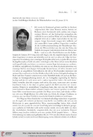 Antrittsrede von Herrn Mischa Meier an der Heidelberger Akademie der Wissenschaften vom 22. Januar 2011