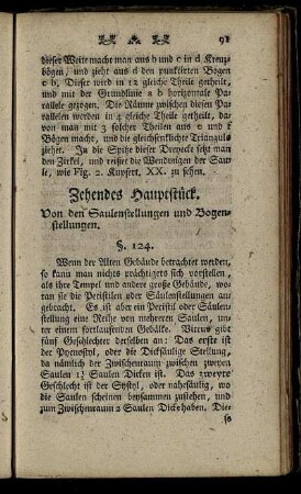 Zehendes Hauptstück. Von den Saulenstellungen und Bogenstellungen.