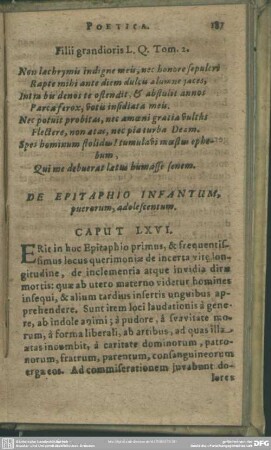 Caput LXVI. De Epitaphio Infantum puerorum, adolescentum