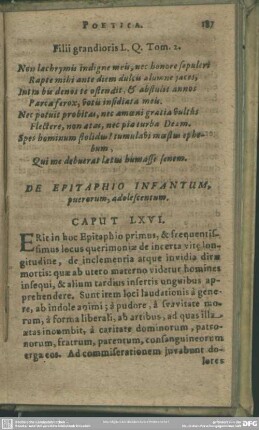 Caput LXVI. De Epitaphio Infantum puerorum, adolescentum