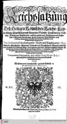 Reichssatzung Deß Heiligen Römischen Reichs, Band 1