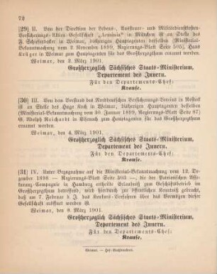 30. Ministerial-Bekanntmachung, betreffend Wechsel in der Hauptagentur des Norddeutschen Versicherungs-vereins in Rostock