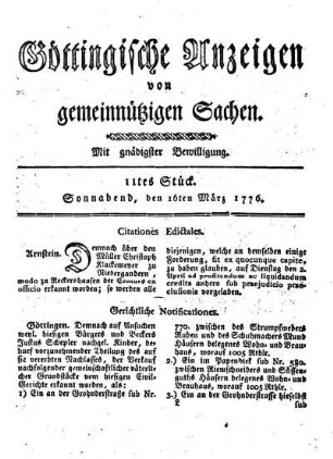 11tes Stück. Sonnabend, den 16ten März 1776.
